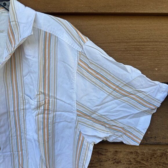 Vintage Tommy Bahama Yellow Pin Striped Silk Button Down Shirt Size XL - Picture 4 of 14